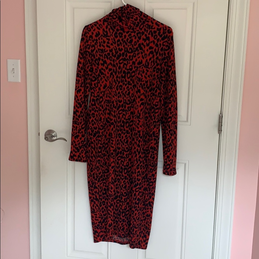 Long cheetah turtleneck dress from Zara
